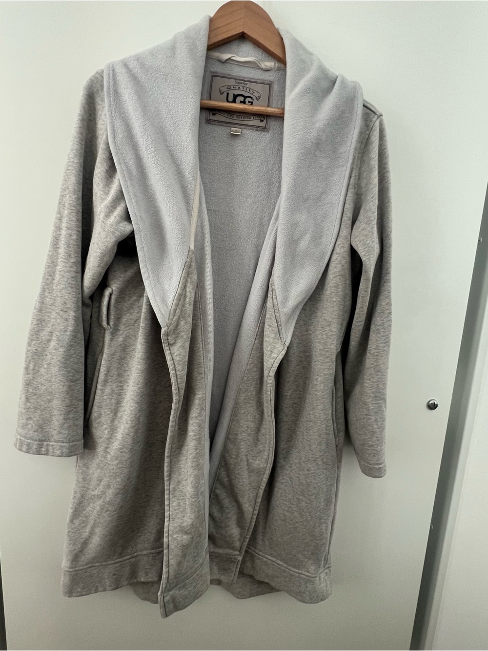 UGG Light Gray Plush Fleece Shawl-Collar Robe Jacket